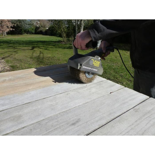 FARTOOLS Rénovateur REX120C + brosse lanieres abrasives et fibre synthétique Pour bois et métal - Surfaces planes ou complexes