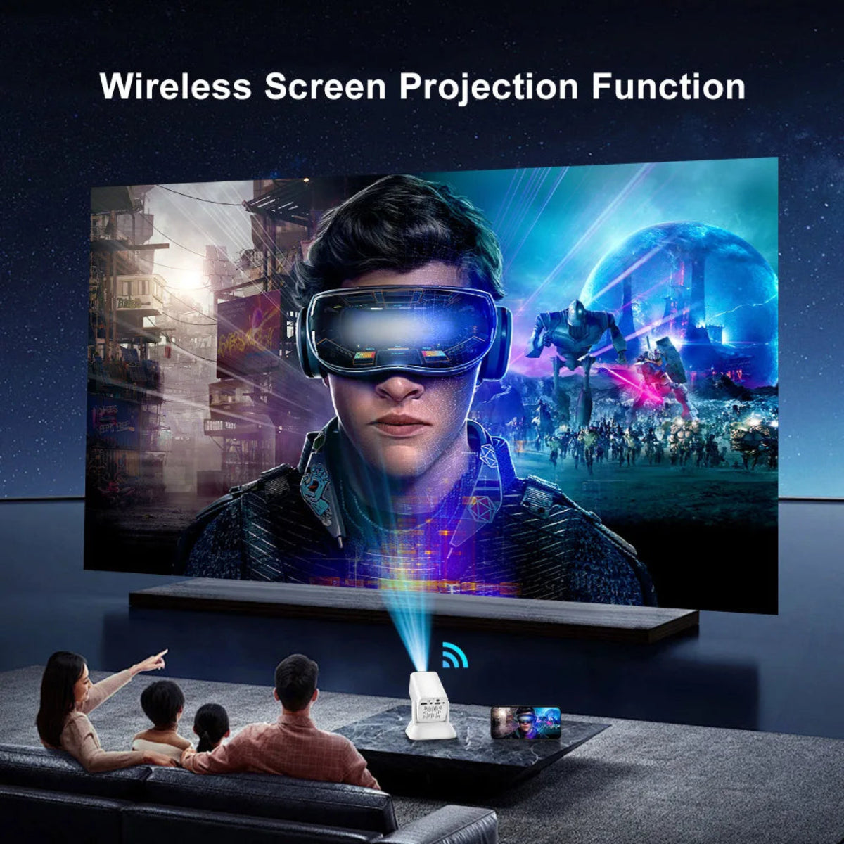 Vidéoprojecteur portable Salange Q7 avec batterie intégrée et WiFi6, idéal pour le home cinéma et le camping