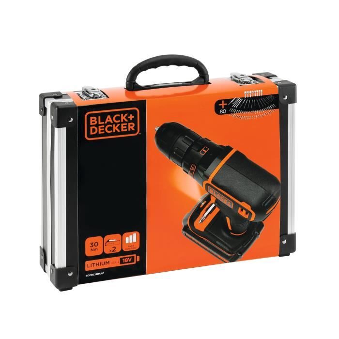 BLACK+DECKER Perceuse Visseuse Sans Fil 18 V Li-Ion avec Chargeur BDCDC18BAFC-QW avec 80 Accessoires, 2 Batteries 1,5 Ah, 1 Coffret