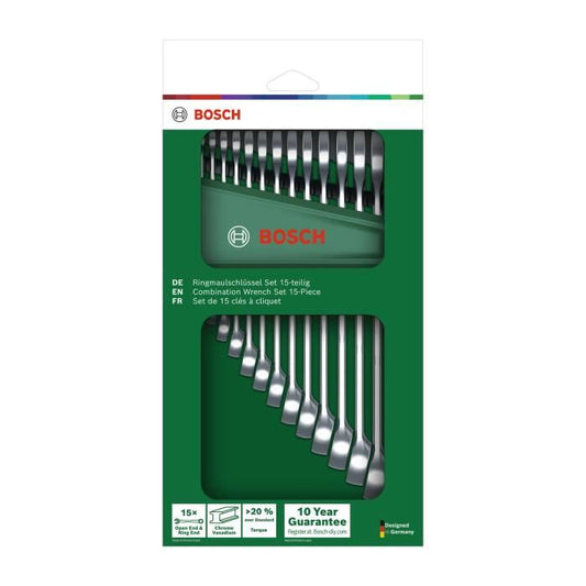 Bosch Set de 15 clés mixtes (clés plates robustes universelles  métrique 6-21 mm  design ergonomique)