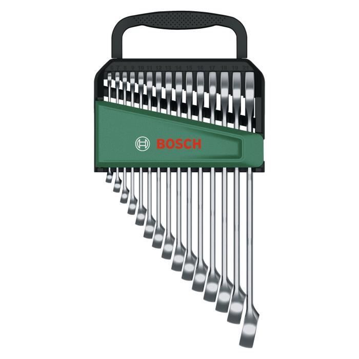 Bosch Set de 15 clés mixtes (clés plates robustes universelles  métrique 6-21 mm  design ergonomique)