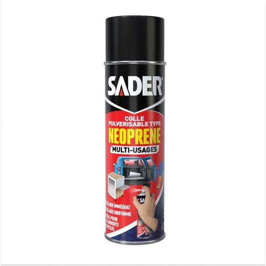 Colle aérosol néoprene multi-usages - SADER - Extra forte - Tous matériaux - Prise immédiate - Bombe 200 ml